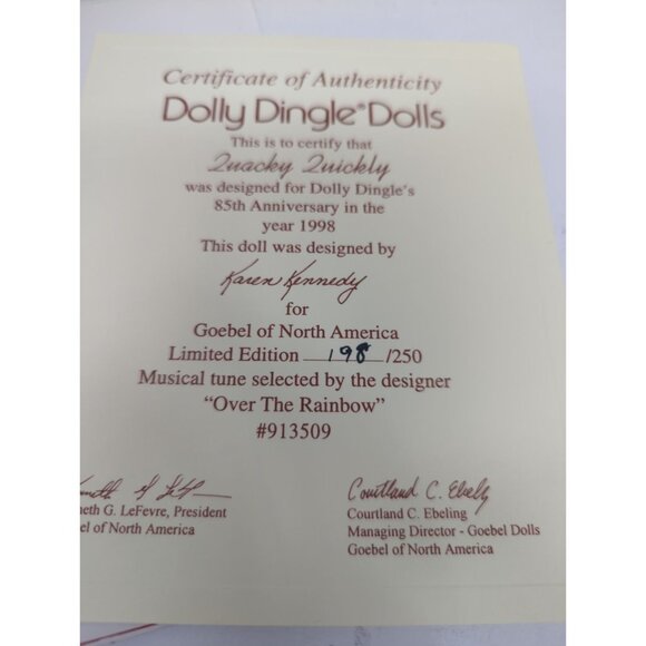 Goebel Dolly Dingle Musical Doll Quacky Quickly 1988 Porcelain LE Duck 15" - Picture 2 of 7